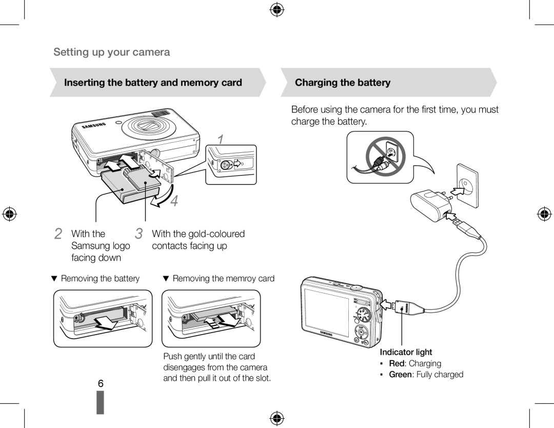 Samsung EC-PL51ZZBPNIT, EC-PL51ZZBPRE1, EC-PL51ZZBPAE1 Inserting the battery and memory card Charging the battery, With 