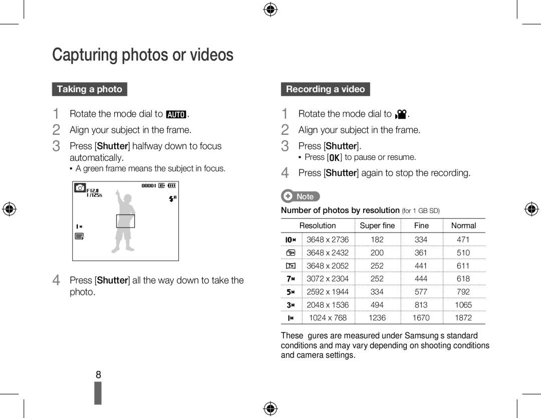 Samsung EC-PL51ZZBABE1, EC-PL51ZZBPRE1, EC-PL51ZZBPAE1 manual Capturing photos or videos, Taking a photo, Recording a video 