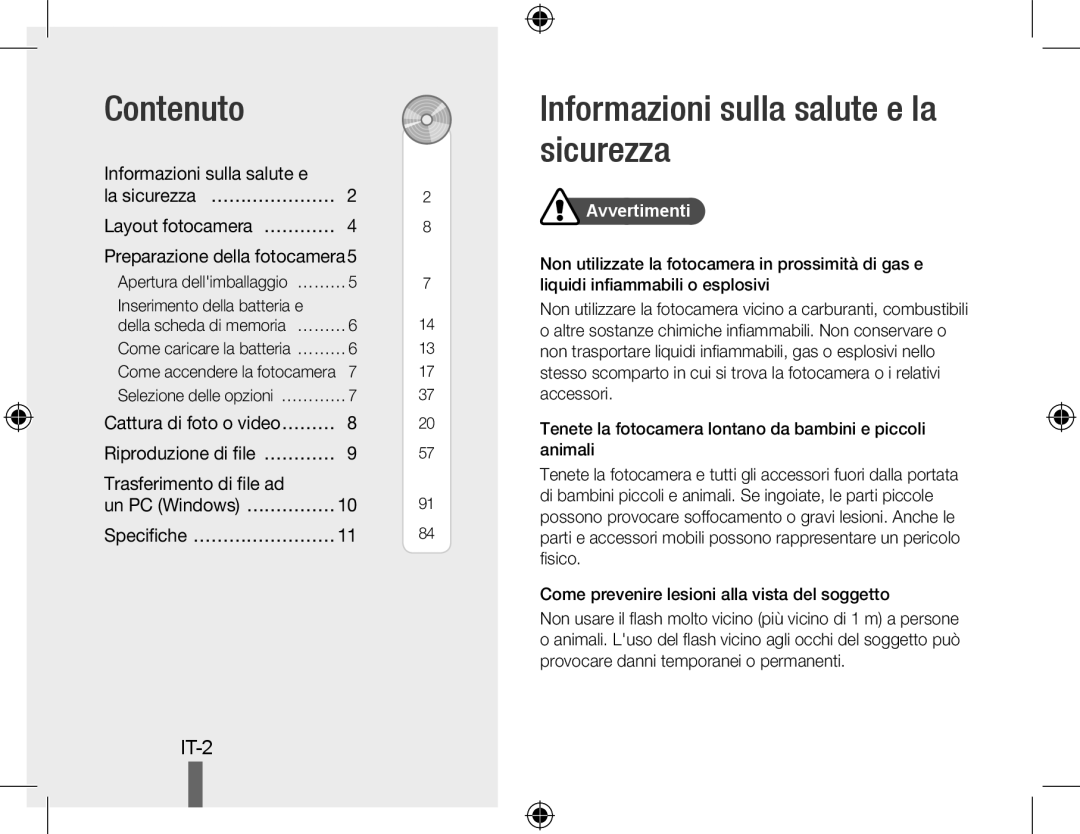 Samsung EC-PL51ZZBPBE2, EC-PL51ZZBPRE1 Contenuto, Informazioni sulla salute e la sicurezza, Preparazione della fotocamera5 