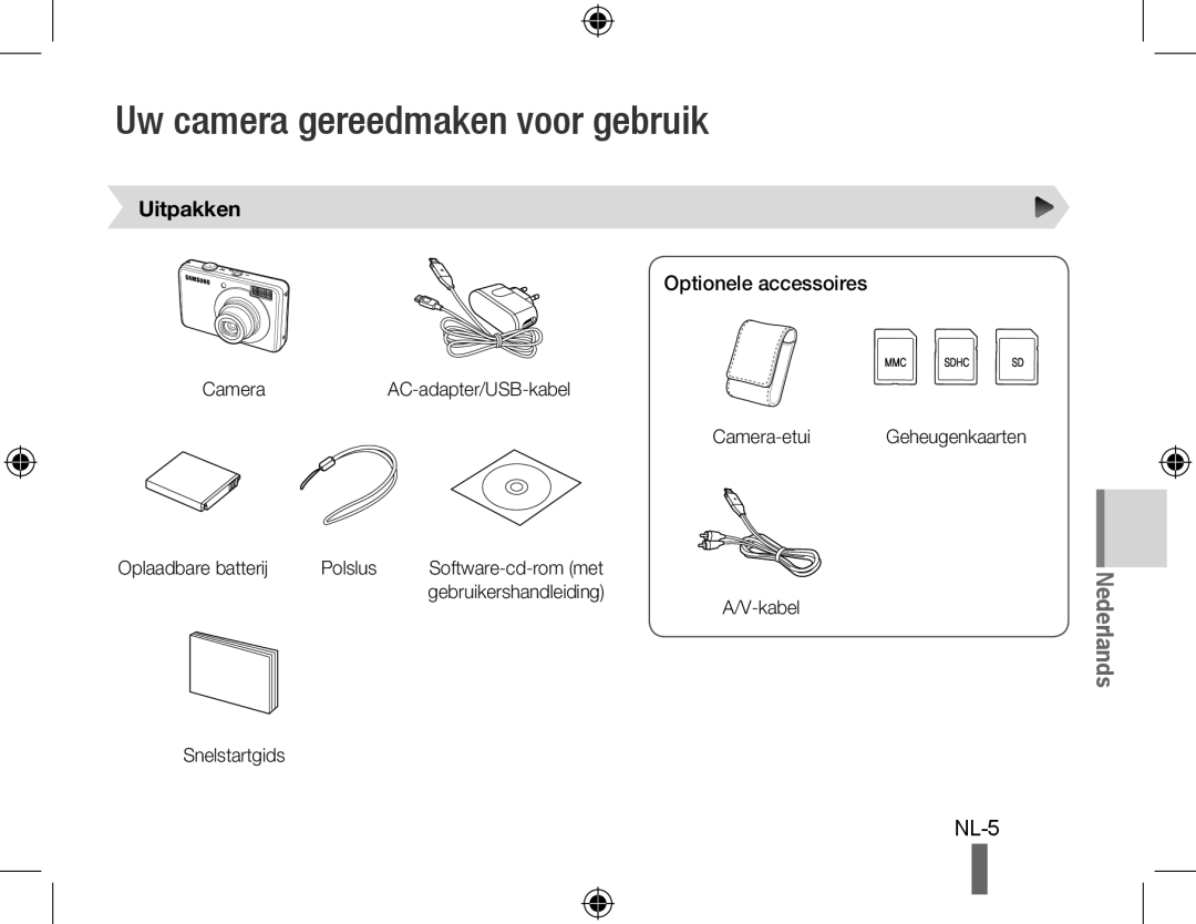 Samsung EC-PL51ZZBPRIT, EC-PL51ZZBPRE1, EC-PL51ZZBPAE1 Uw camera gereedmaken voor gebruik, Uitpakken, Optionele accessoires 