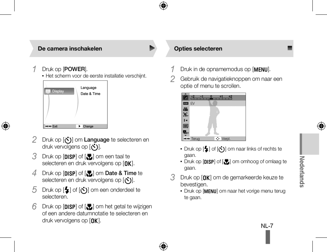 Samsung EC-PL51ZZBPBIT, EC-PL51ZZBPRE1, EC-PL51ZZBPAE1, EC-PL51ZZBPNE1 manual De camera inschakelen, Opties selecteren 