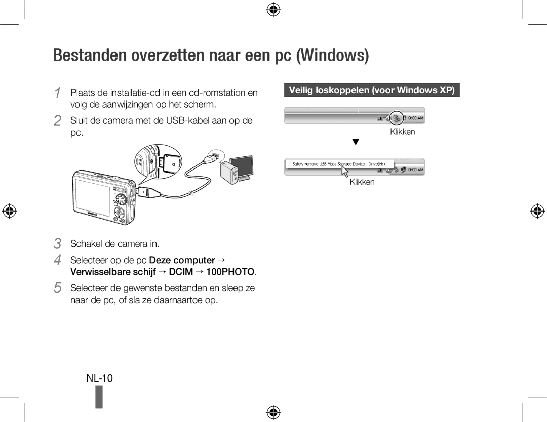 Samsung EC-PL51ZZBPAVN manual Bestanden overzetten naar een pc Windows, Sluit de camera met de USB-kabel aan op de pc 