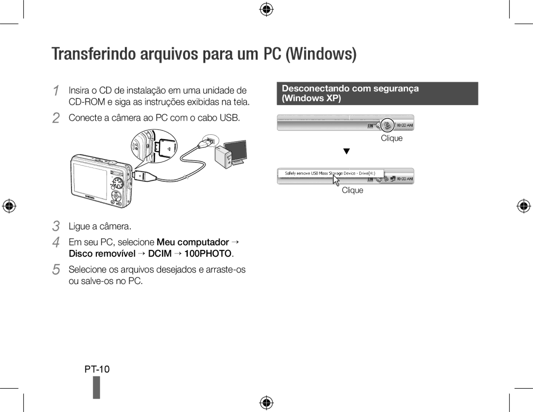 Samsung EC-PL51ZZBPAE2, EC-PL51ZZBPRE1 Transferindo arquivos para um PC Windows, Desconectando com segurança, Windows XP 