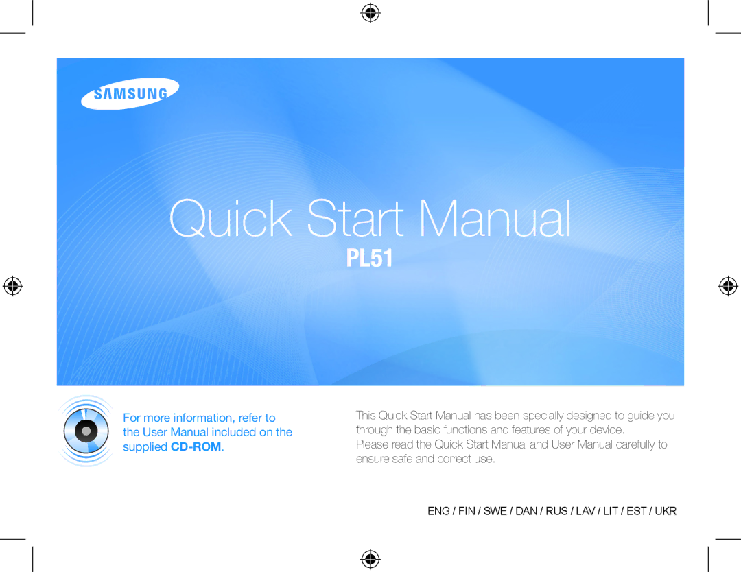 Samsung EC-PL51ZZBPAE1, EC-PL51ZZBPRE1, EC-PL51ZZBPNE1, EC-PL51ZZBPAIT, EC-PL51ZZBPBE1 manual Quick Start Manual 