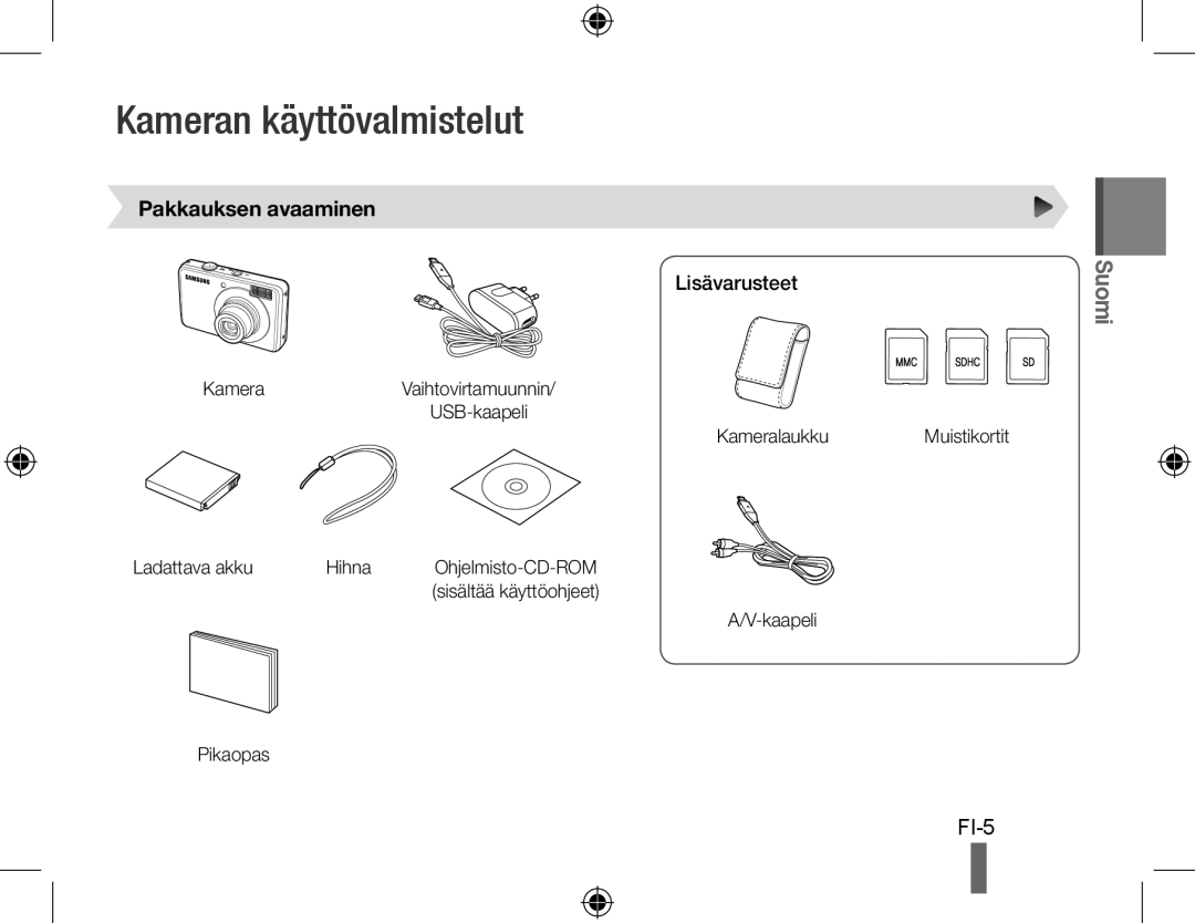 Samsung EC-PL51ZZBPRE3, EC-PL51ZZBPRE1, EC-PL51ZZBPAE1 manual Kameran käyttövalmistelut, Pakkauksen avaaminen, Lisävarusteet 