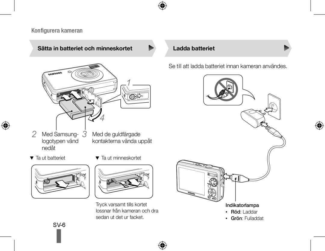 Samsung EC-PL51ZZBPAE1, EC-PL51ZZBPRE1, EC-PL51ZZBPNE1, EC-PL51ZZBPAIT Sätta in batteriet och minneskortet, Ladda batteriet 