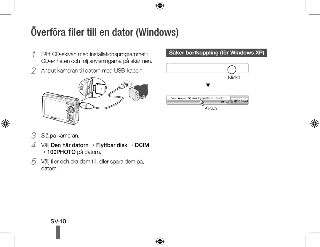 Samsung EC-PL51ZZBPRIT, EC-PL51ZZBPRE1 Överföra filer till en dator Windows, Anslut kameran till datorn med USB-kabeln 