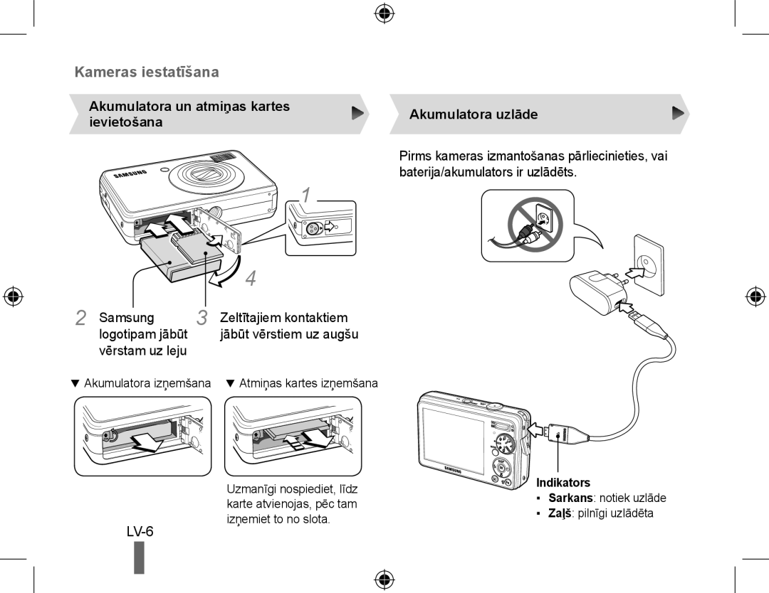 Samsung EC-PL51ZZBPNIT, EC-PL51ZZBPRE1, EC-PL51ZZBPAE1, EC-PL51ZZBPNE1, EC-PL51ZZBPAIT manual Vērstam uz leju, Indikators 