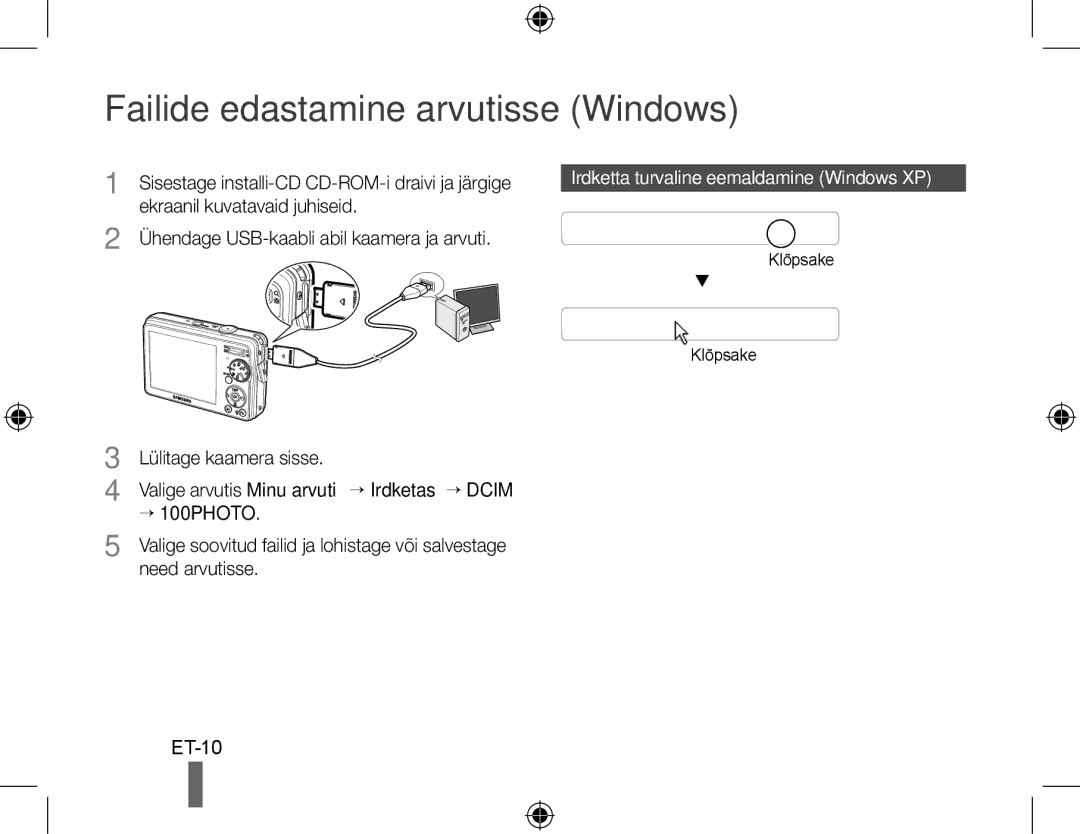 Samsung EC-PL51ZZBPRIT, EC-PL51ZZBPRE1 Failide edastamine arvutisse Windows, Irdketta turvaline eemaldamine Windows XP 