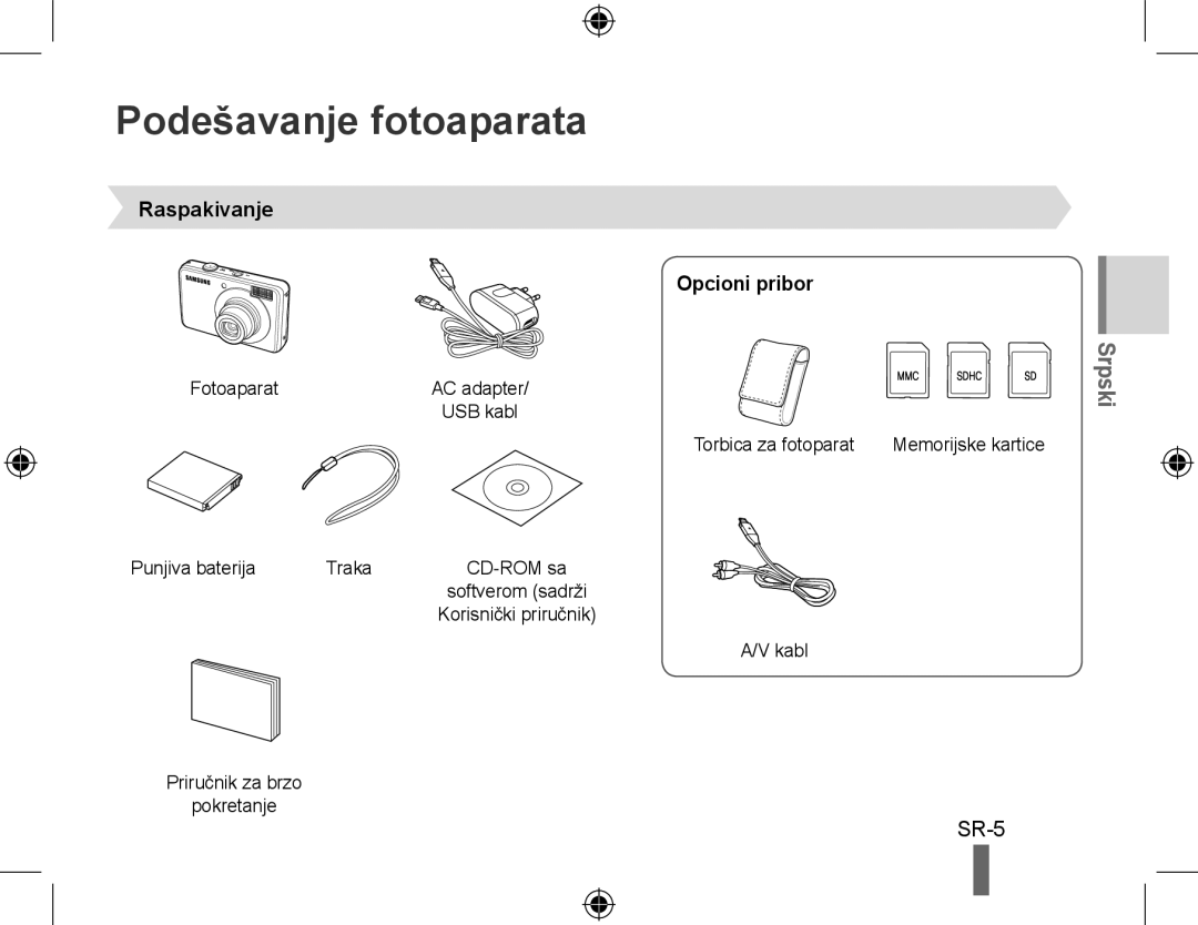 Samsung EC-PL51ZZBPRE3, EC-PL51ZZBPRE1, EC-PL51ZZBPAE1, EC-PL51ZZBPNE1 Podešavanje fotoaparata, Raspakivanje Opcioni pribor 