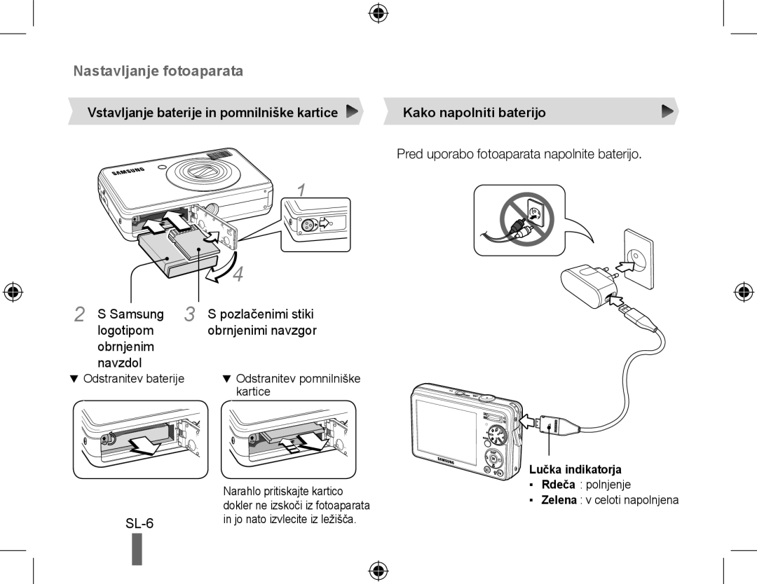 Samsung EC-PL51ZZBPAE1, EC-PL51ZZBPRE1, EC-PL51ZZBPNE1 manual Lučka indikatorja, Rdeča polnjenje Zelena v celoti napolnjena 