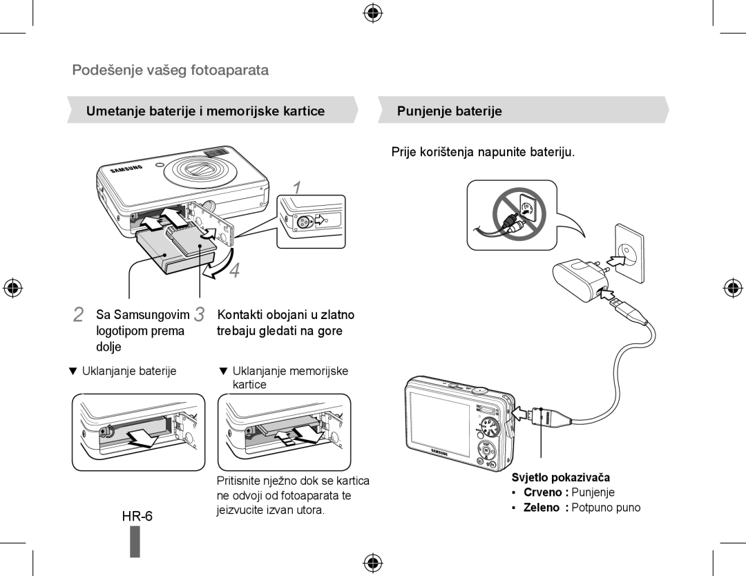 Samsung EC-PL51ZZBPBVN, EC-PL51ZZBPRE1 Umetanje baterije i memorijske kartice, Logotipom prema, Dolje, Punjenje baterije 