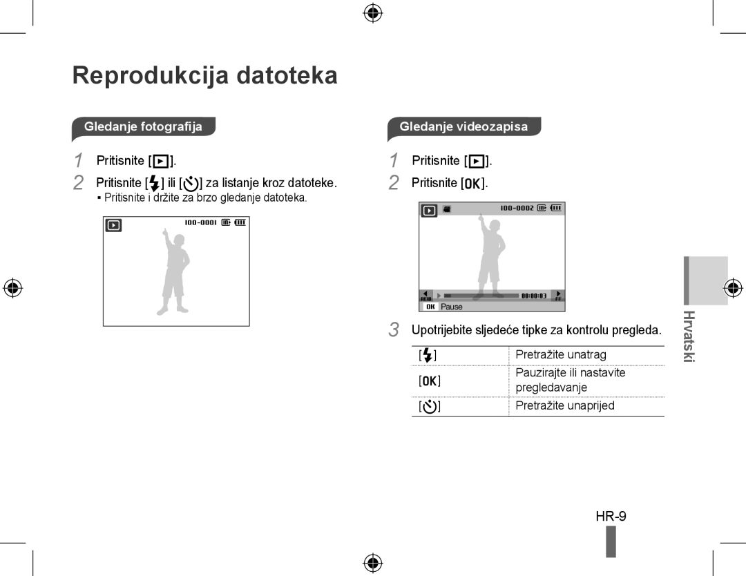 Samsung EC-PL51ZZBPBE3 manual Gledanje fotografijaGledanje videozapisa, Pritisnite i držite za brzo gledanje datoteka 