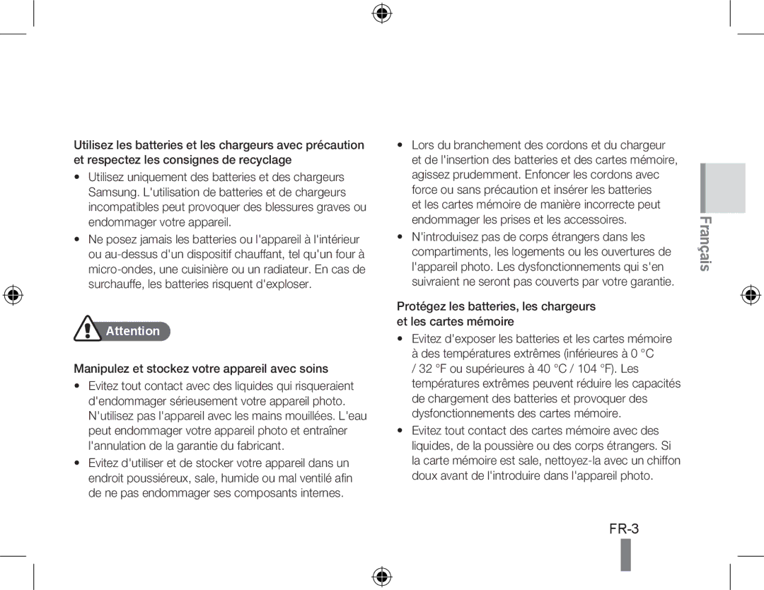 Samsung EC-PL51ZZBPNRU, EC-PL51ZZBPRE1, EC-PL51ZZBPAE1, EC-PL51ZZBPNE1 manual Manipulez et stockez votre appareil avec soins 