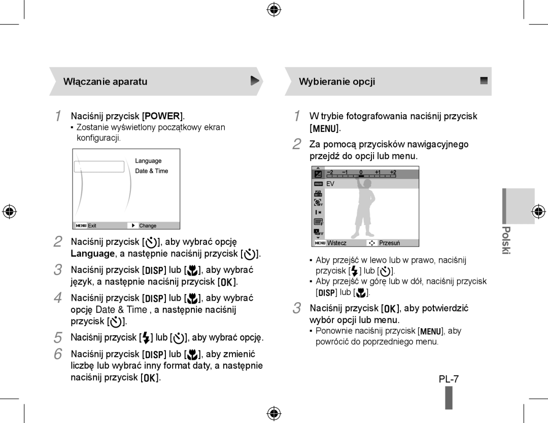 Samsung EC-PL51ZZBPBRU, EC-PL51ZZBPRE1, EC-PL51ZZBPAE1 manual Włączanie aparatu, Naciśnij przycisk Power, Wybieranie opcji 