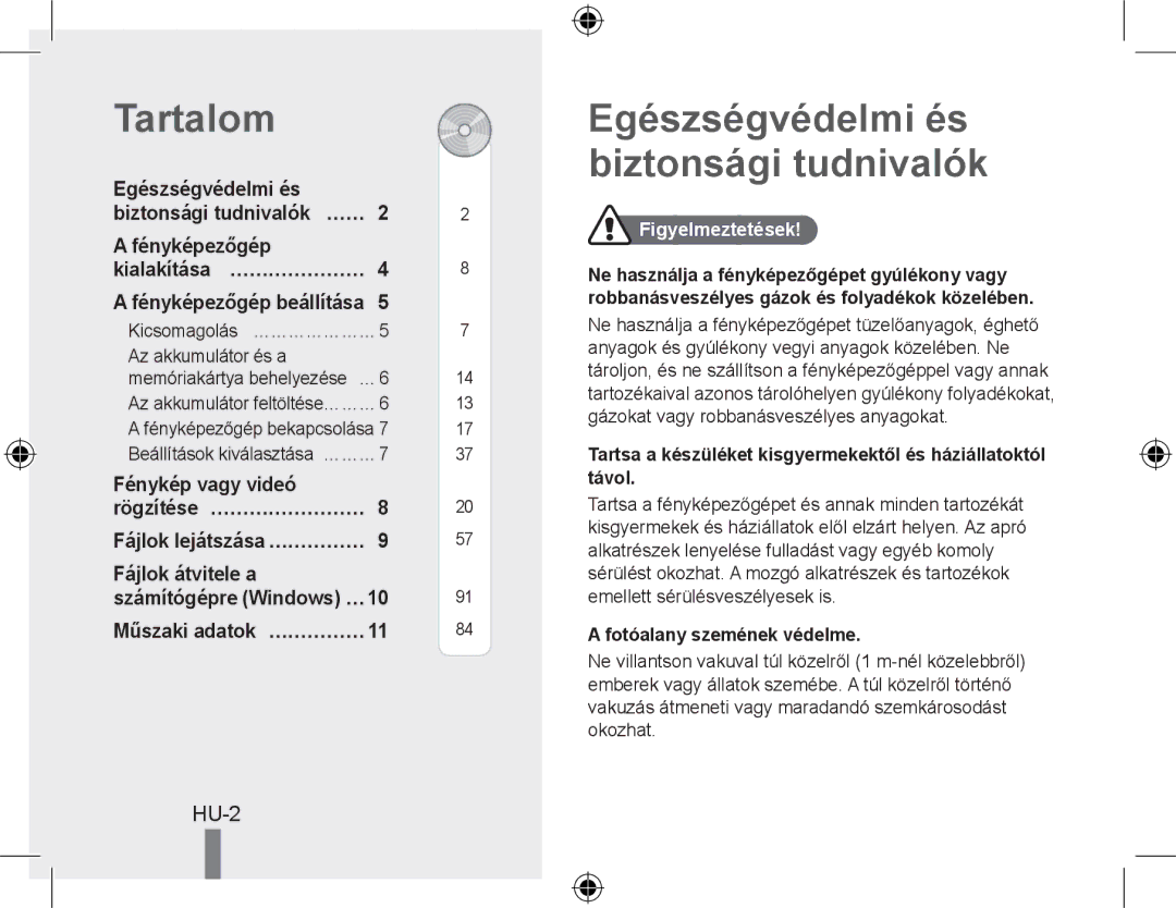 Samsung EC-PL51ZZBPBRU Tartalom, Egészségvédelmi és biztonsági tudnivalók, Hu-, Fénykép vagy videó Rögzítése… …………………… 