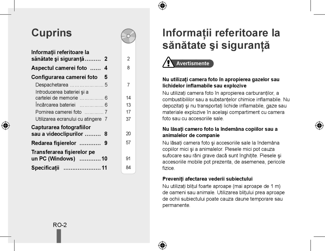 Samsung EC-PL51ZZBPBIT, EC-PL51ZZBPRE1, EC-PL51ZZBPAE1 manual Cuprins, Informaţii referitoare la sănătate şi siguranţă, Ro- 