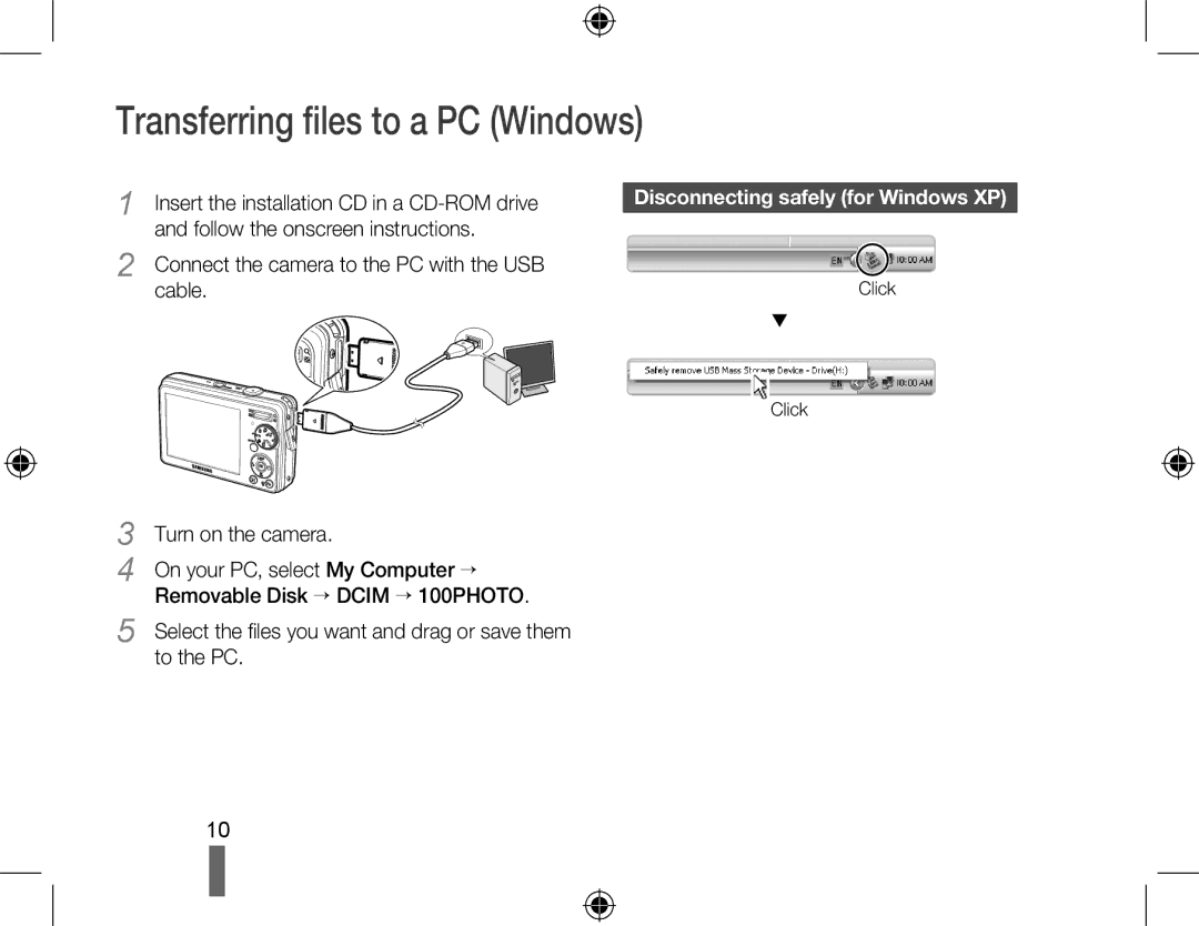 Samsung EC-PL51ZZBPAVN, EC-PL51ZZBPRE1 Transferring files to a PC Windows, Connect the camera to the PC with the USB cable 