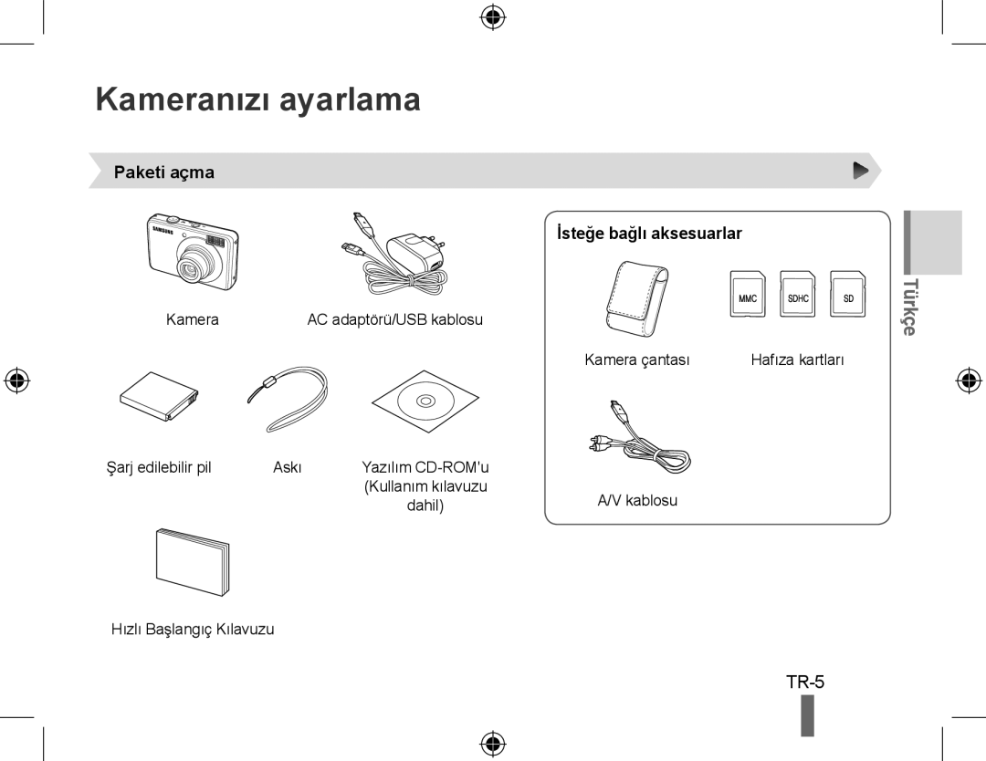 Samsung EC-PL51ZZBPRE1, EC-PL51ZZBPAE1, EC-PL51ZZBPNE1 manual Kameranızı ayarlama, Paketi açma İsteğe bağlı aksesuarlar 