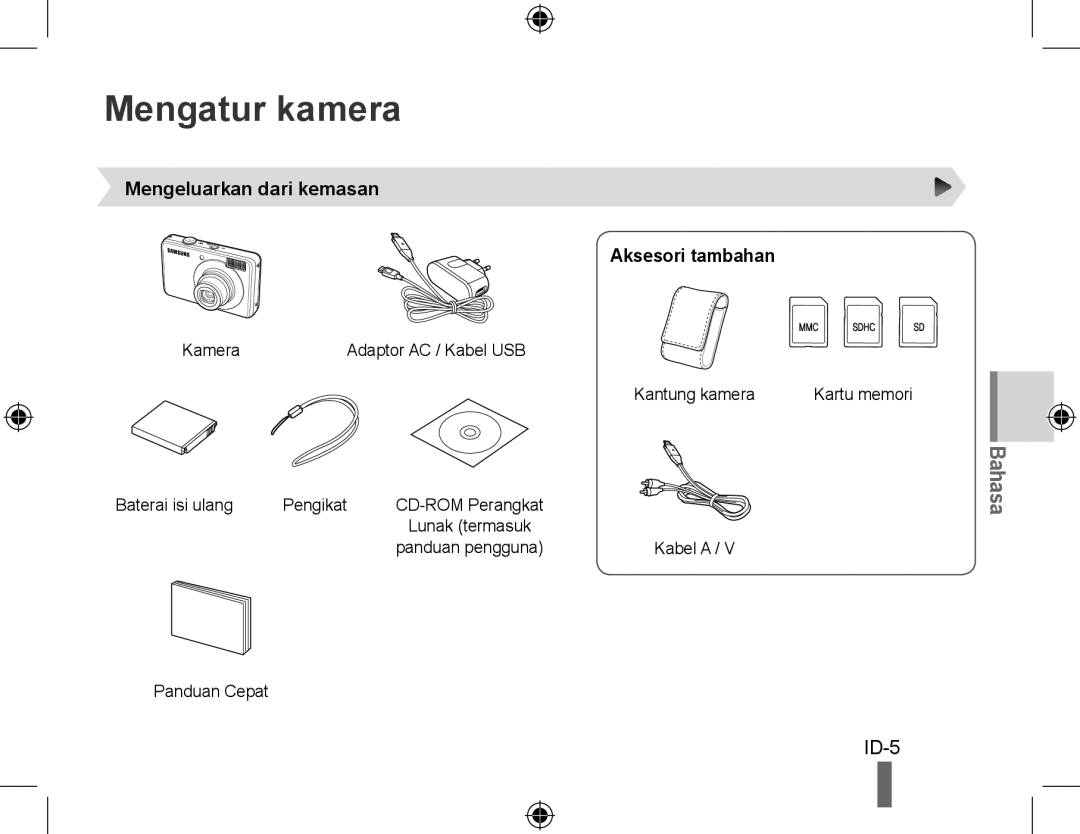 Samsung EC-PL51ZZBPAE2, EC-PL51ZZBPRE1, EC-PL51ZZBPAE1 manual Mengatur kamera, Mengeluarkan dari kemasan Aksesori tambahan 