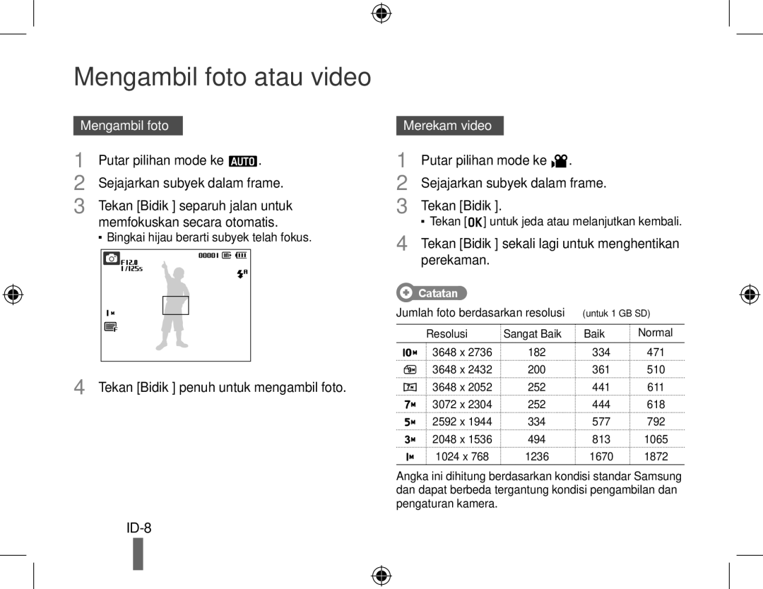 Samsung EC-PL51ZZBPNRU, EC-PL51ZZBPRE1, EC-PL51ZZBPAE1, EC-PL51ZZBPNE1 manual Mengambil foto atau video, Merekam video 