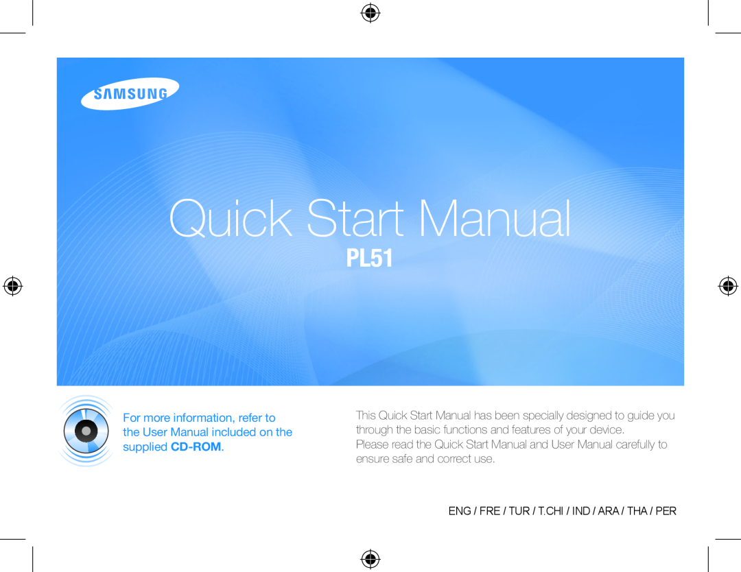 Samsung EC-PL51ZZBPAE1, EC-PL51ZZBPRE1, EC-PL51ZZBPNE1, EC-PL51ZZBPAIT, EC-PL51ZZBPBE1 manual Quick Start Manual 