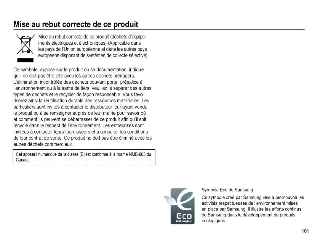 Samsung EC-PL51ZZBPRE1, EC-PL51ZZBPAE1, EC-PL51ZZBPNE1 manual Mise au rebut correcte de ce produit 