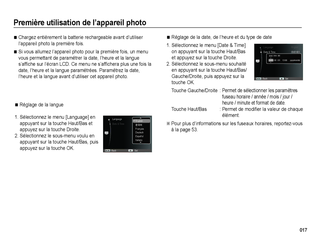 Samsung EC-PL51ZZBPRE1, EC-PL51ZZBPAE1, EC-PL51ZZBPNE1 manual Première utilisation de l’appareil photo, Réglage de la langue 