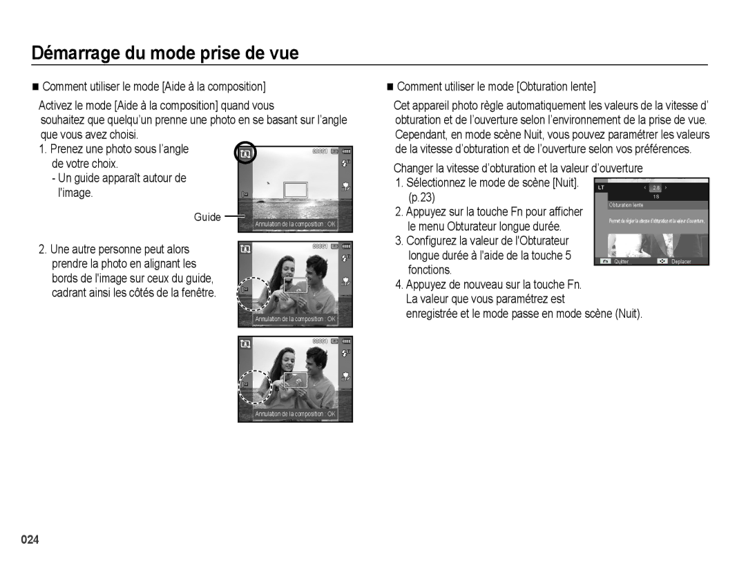 Samsung EC-PL51ZZBPAE1, EC-PL51ZZBPRE1, EC-PL51ZZBPNE1 Fonctions, Enregistrée et le mode passe en mode scène Nuit, Guide 