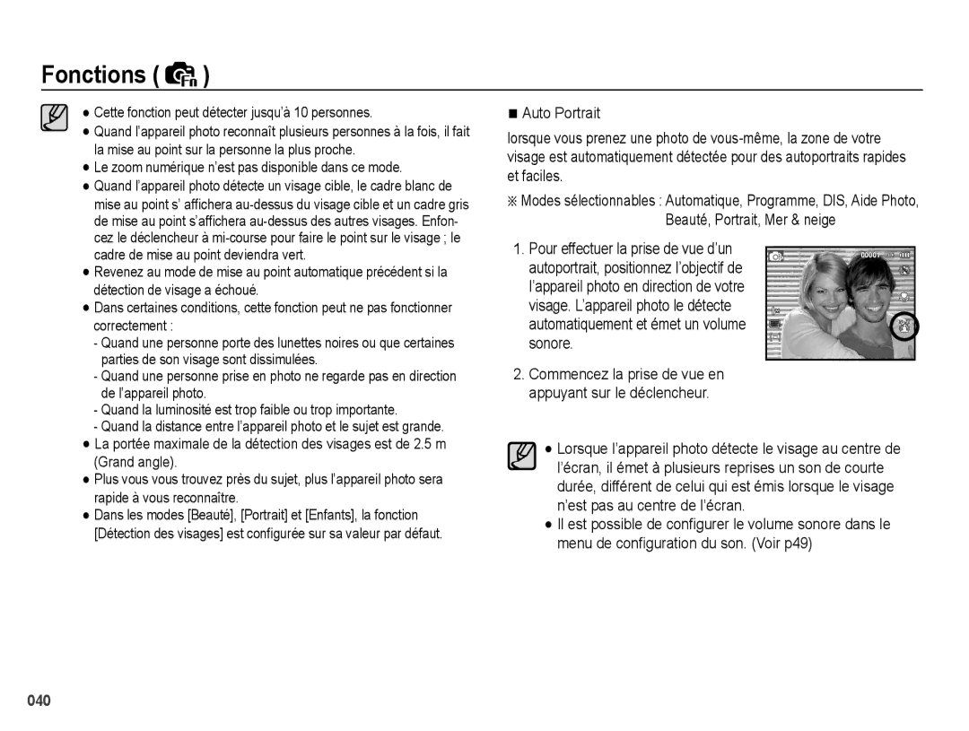 Samsung EC-PL51ZZBPNE1 manual Pour effectuer la prise de vue d’un, Cette fonction peut détecter jusqu’à 10 personnes 