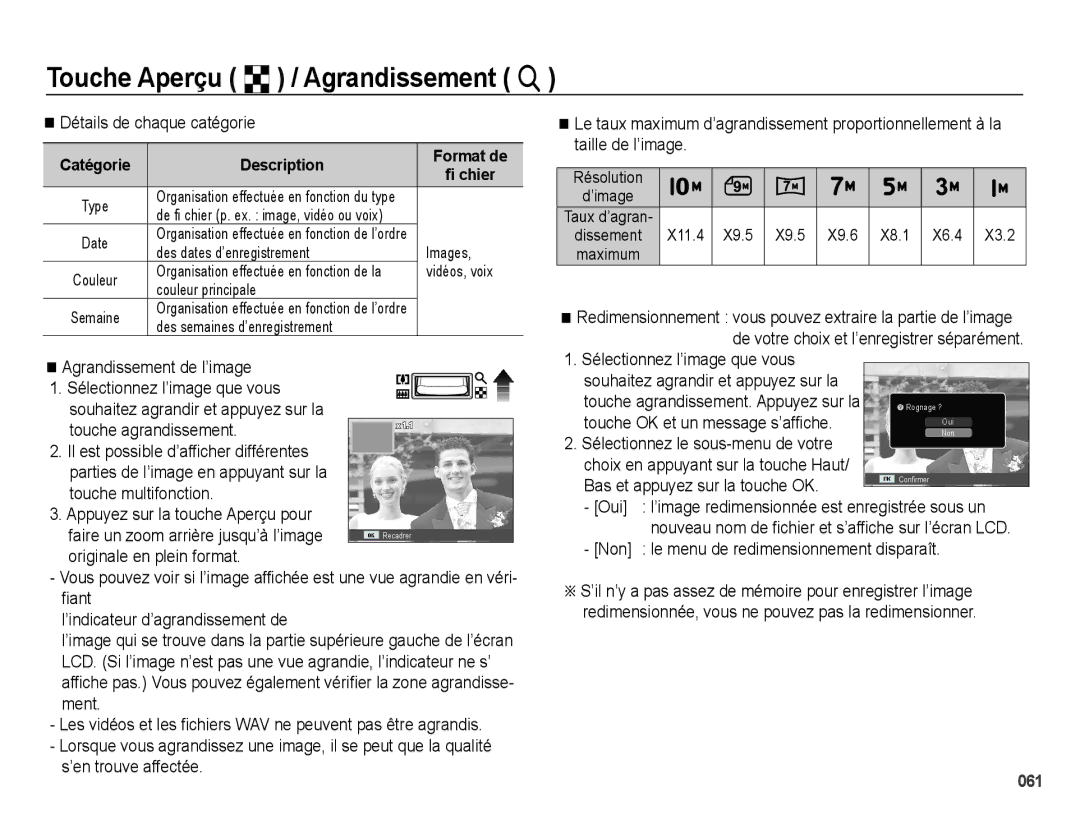 Samsung EC-PL51ZZBPNE1 Touche Aperçu º / Agrandissement í, Originale en plein format, Bas et appuyez sur la touche OK 