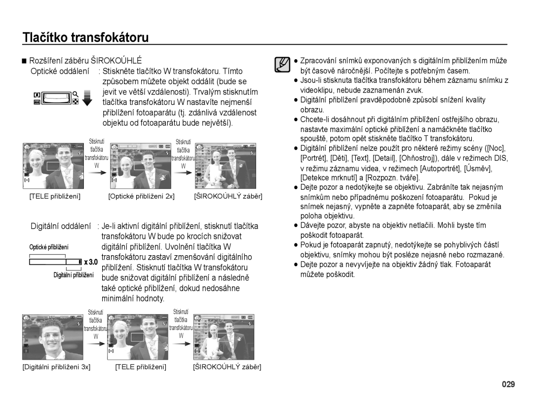 Samsung EC-PL51ZZBPRE3, EC-PL51ZZBPRE1, EC-PL51ZZBPBE3, EC-PL51ZZBPAE3 manual Rozšíření záběru Širokoúhlé 