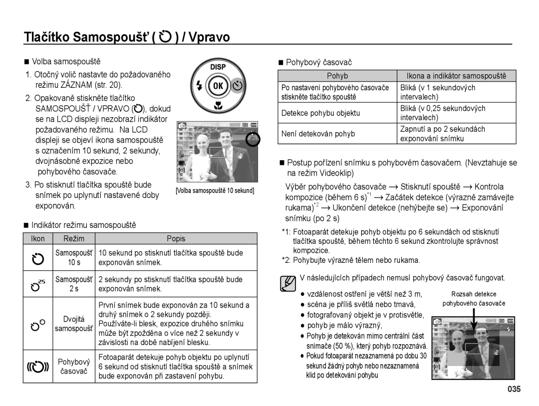 Samsung EC-PL51ZZBPRE1 manual Volba samospouště, Pohybový časovač, Kontrola, Kompozice během 6 s *1, Rukama *2, Exponování 