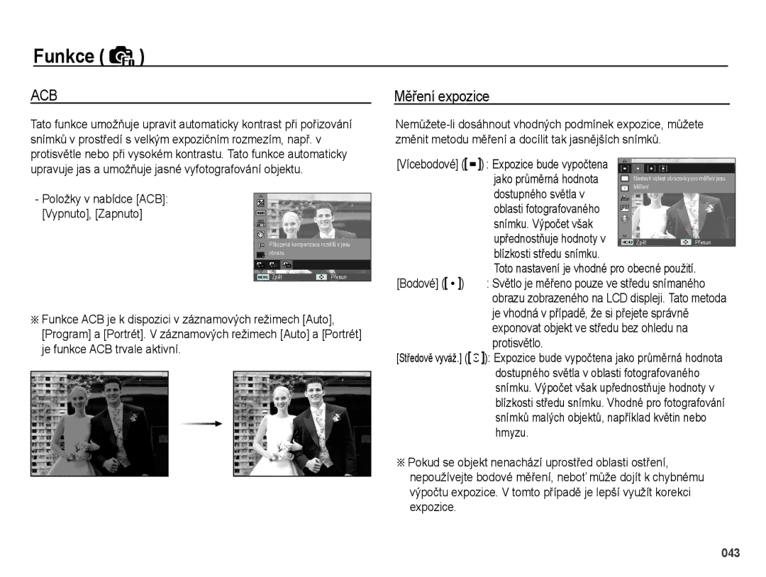 Samsung EC-PL51ZZBPRE1, EC-PL51ZZBPBE3, EC-PL51ZZBPRE3, EC-PL51ZZBPAE3 manual Měření expozice 