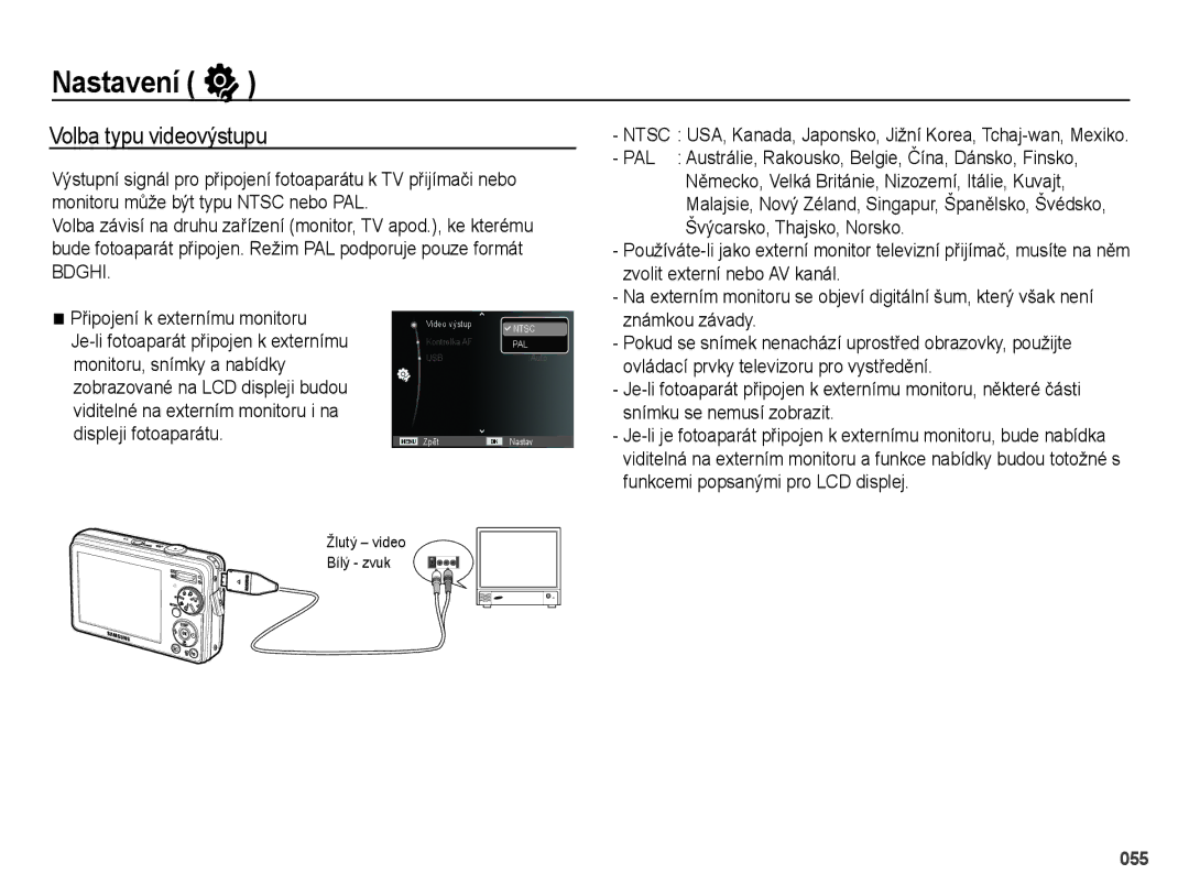 Samsung EC-PL51ZZBPRE1, EC-PL51ZZBPBE3, EC-PL51ZZBPRE3, EC-PL51ZZBPAE3 manual Volba typu videovýstupu 