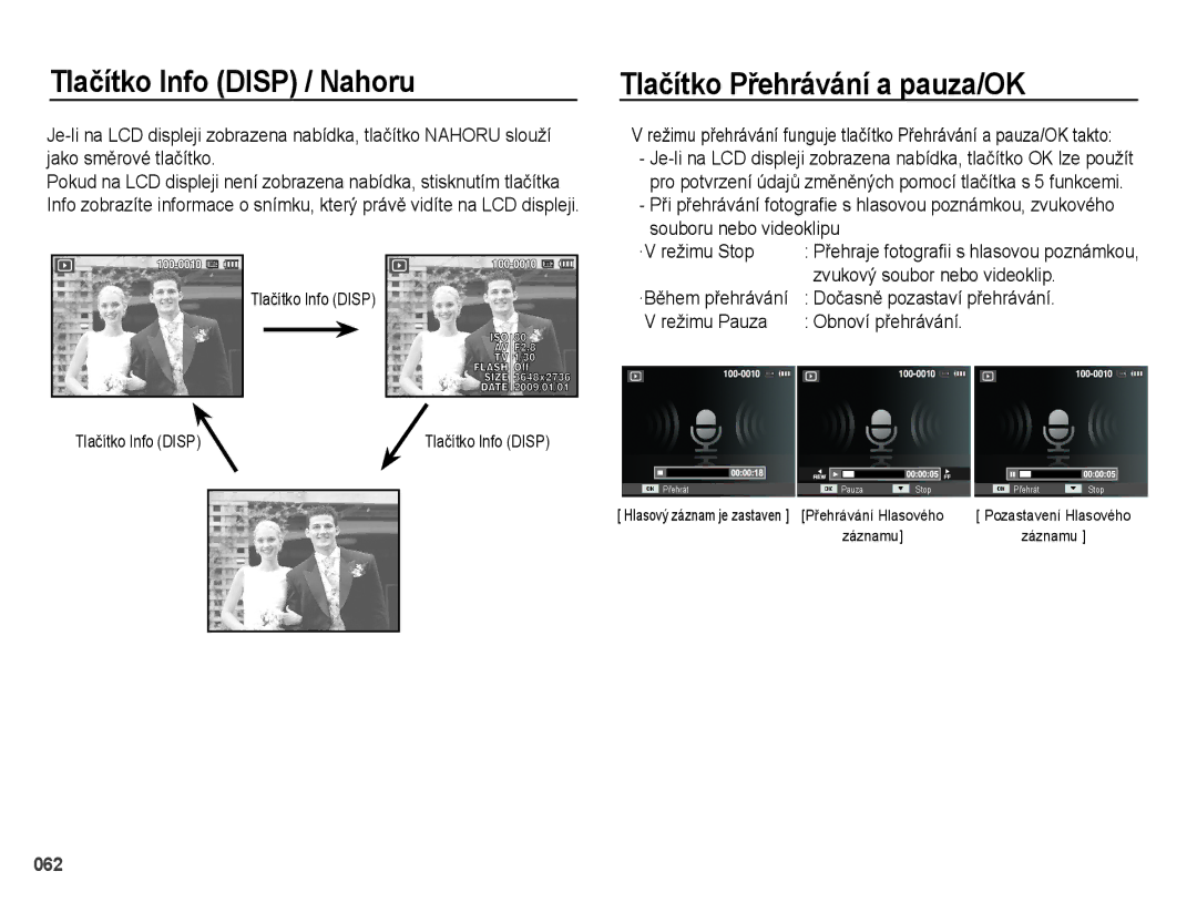 Samsung EC-PL51ZZBPAE3 manual Tlačítko Přehrávání a pauza/OK, Zvukový soubor nebo videoklip, Dočasně pozastaví přehrávání 