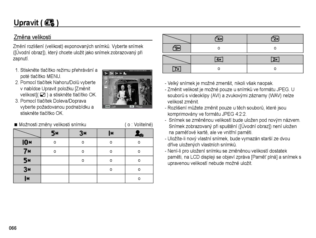 Samsung EC-PL51ZZBPAE3, EC-PL51ZZBPRE1, EC-PL51ZZBPBE3, EC-PL51ZZBPRE3 manual Upravit, Změna velikosti 