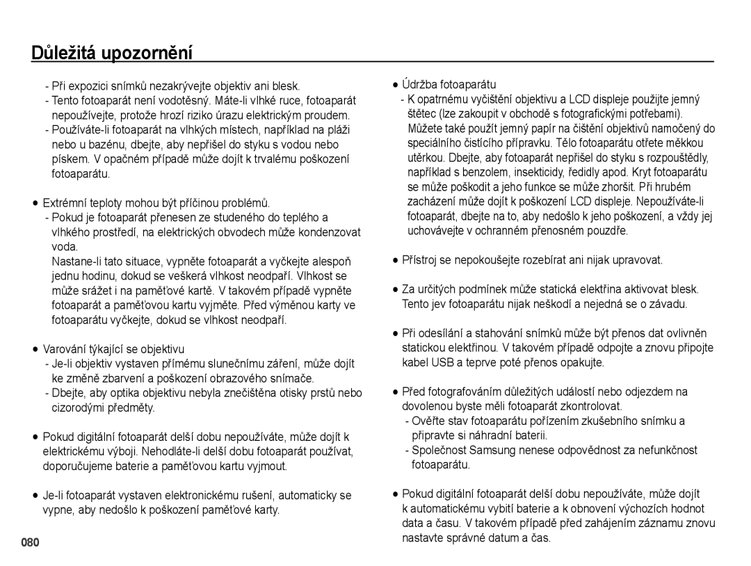 Samsung EC-PL51ZZBPBE3, EC-PL51ZZBPRE1 Při expozici snímků nezakrývejte objektiv ani blesk, Varování týkající se objektivu 