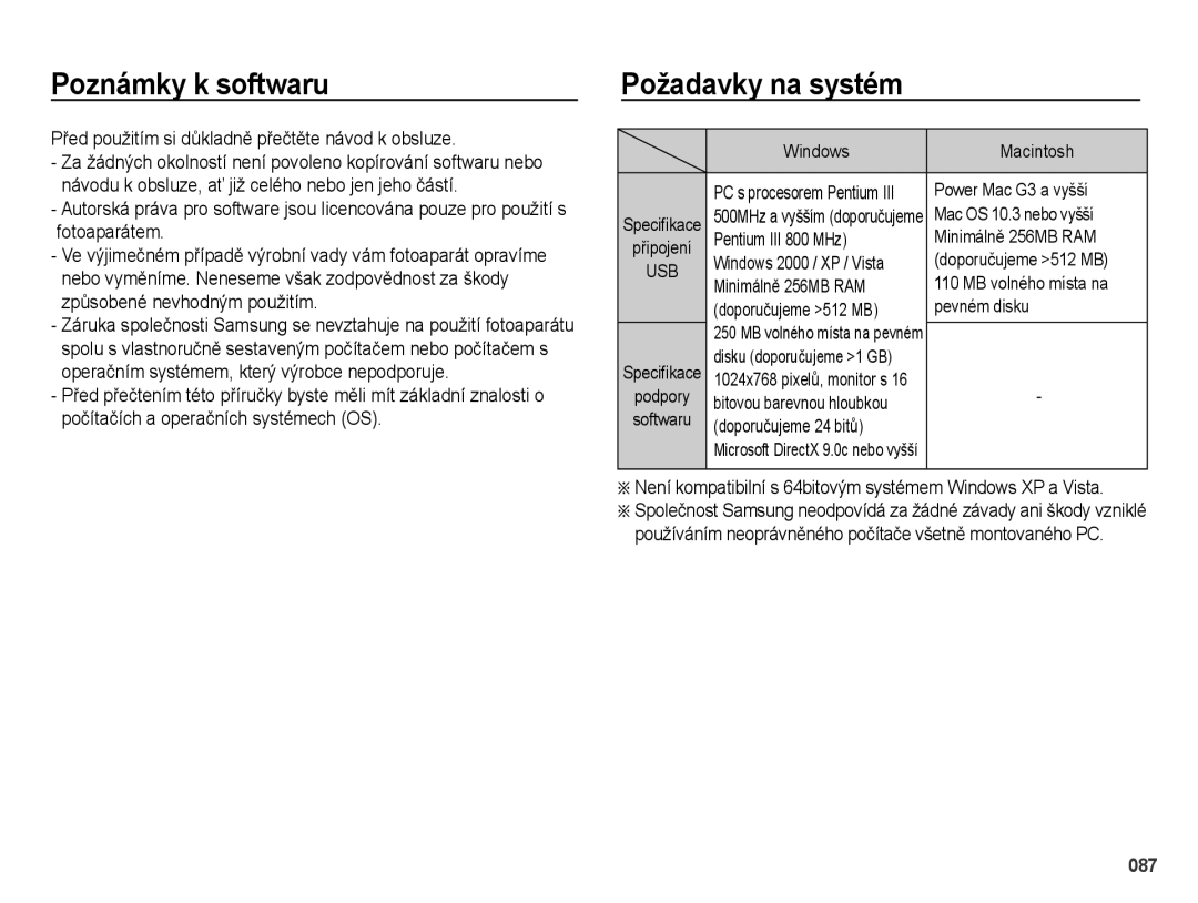 Samsung EC-PL51ZZBPRE1 manual Poznámky k softwaru, Požadavky na systém, Před použitím si důkladně přečtěte návod k obsluze 