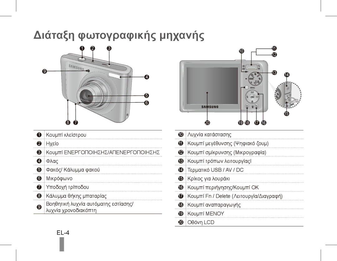 Samsung EC-PL55ZZBPUE1, EC-PL55ZZBPBE1, EC-PL55ZZBPRE1, EC-PL55ZZBPBFR, EC-PL55ZZBPSCA Διάταξη φωτογραφικής μηχανής, EL-4 