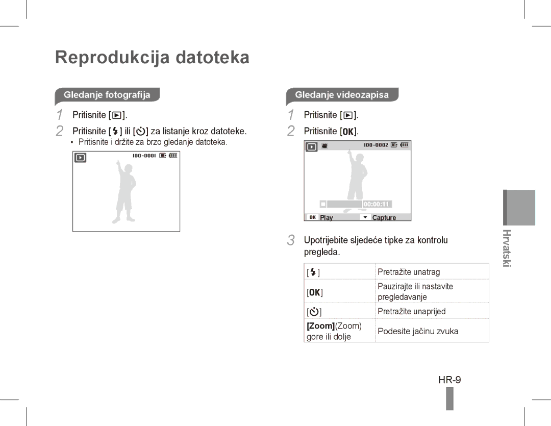 Samsung EC-PL55ZZDPUAS HR-9, Gledanje fotografijaGledanje videozapisa, Upotrijebite sljedeće tipke za kontrolu, Pregleda 