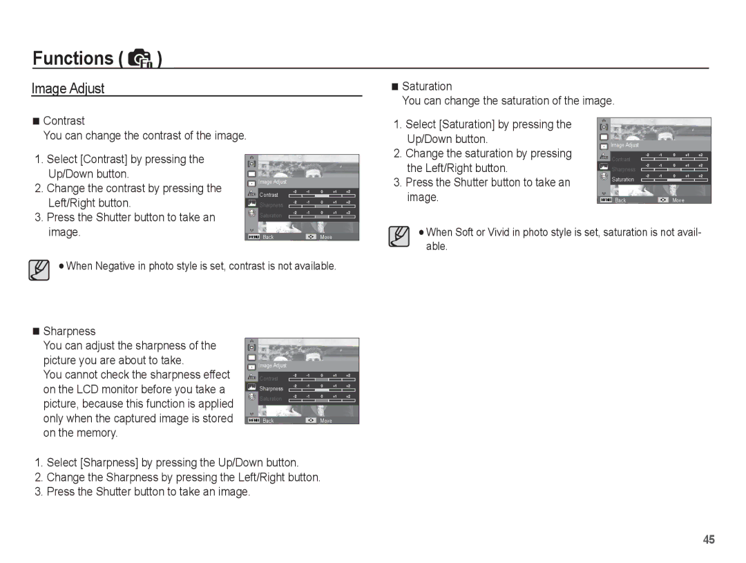 Samsung EC-PL55ZZBPSSA, EC-PL55ZZBPBE1, EC-PL55ZZBPRE1, EC-PL55ZZBPBFR, EC-PL55ZZBPSCA, EC-PL55ZZBPBIT manual Image Adjust 