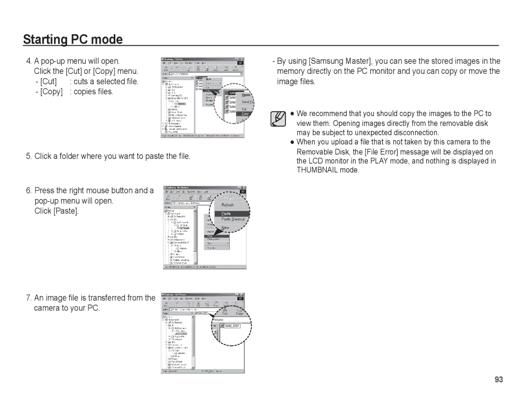 Samsung EC-PL55ZZBPSRU, EC-PL55ZZBPBE1, EC-PL55ZZBPRE1, EC-PL55ZZBPBFR, EC-PL55ZZBPSCA, EC-PL55ZZBPBIT manual Starting PC mode 