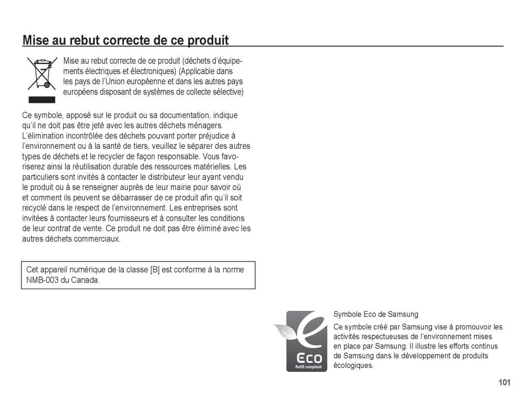 Samsung EC-PL55ZZBPBFR, EC-PL55ZZBPBE1, EC-PL55ZZBPRE1, EC-PL55ZZBPSCA manual Mise au rebut correcte de ce produit 