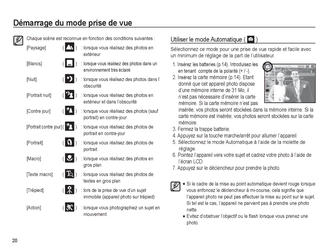 Samsung EC-PL55ZZBPRE1, EC-PL55ZZBPBE1, EC-PL55ZZBPBFR, EC-PL55ZZBPSCA manual Utiliser le mode Automatique 