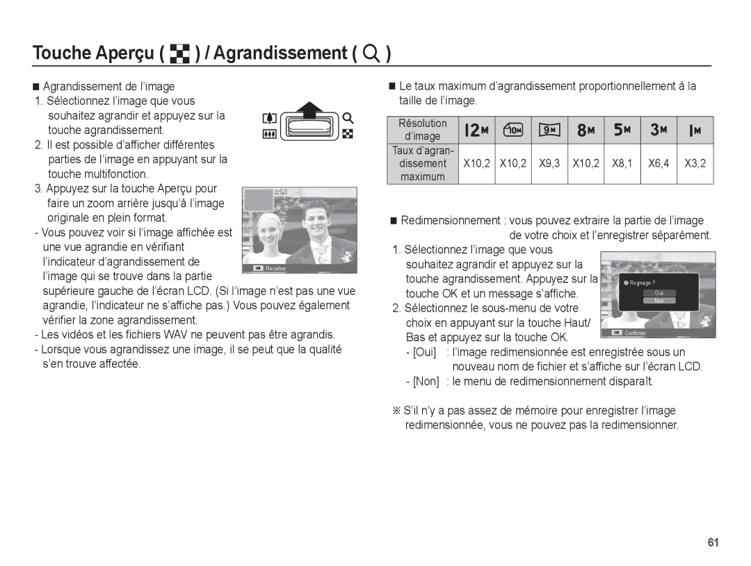 Samsung EC-PL55ZZBPBFR, EC-PL55ZZBPBE1 manual ’image qui se trouve dans la partie, Touche agrandissement. Appuyez sur la 