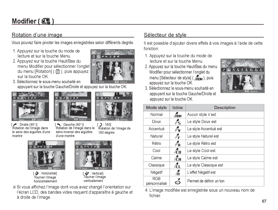 Samsung EC-PL55ZZBPBE1, EC-PL55ZZBPRE1, EC-PL55ZZBPBFR, EC-PL55ZZBPSCA manual Rotation d’une image, Sur la touche OK, Puis 