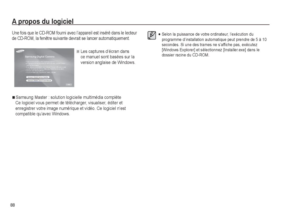 Samsung EC-PL55ZZBPRE1, EC-PL55ZZBPBE1, EC-PL55ZZBPBFR, EC-PL55ZZBPSCA manual Propos du logiciel 