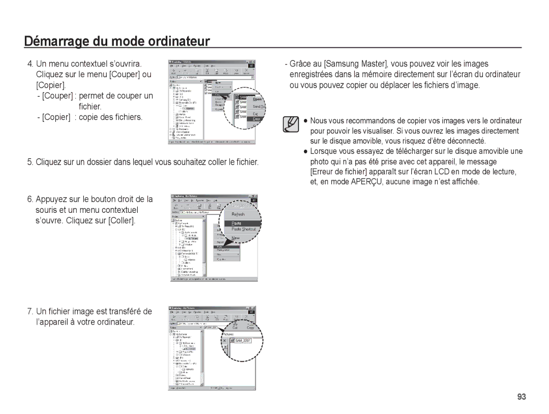 Samsung EC-PL55ZZBPBFR, EC-PL55ZZBPBE1, EC-PL55ZZBPRE1, EC-PL55ZZBPSCA manual Démarrage du mode ordinateur 