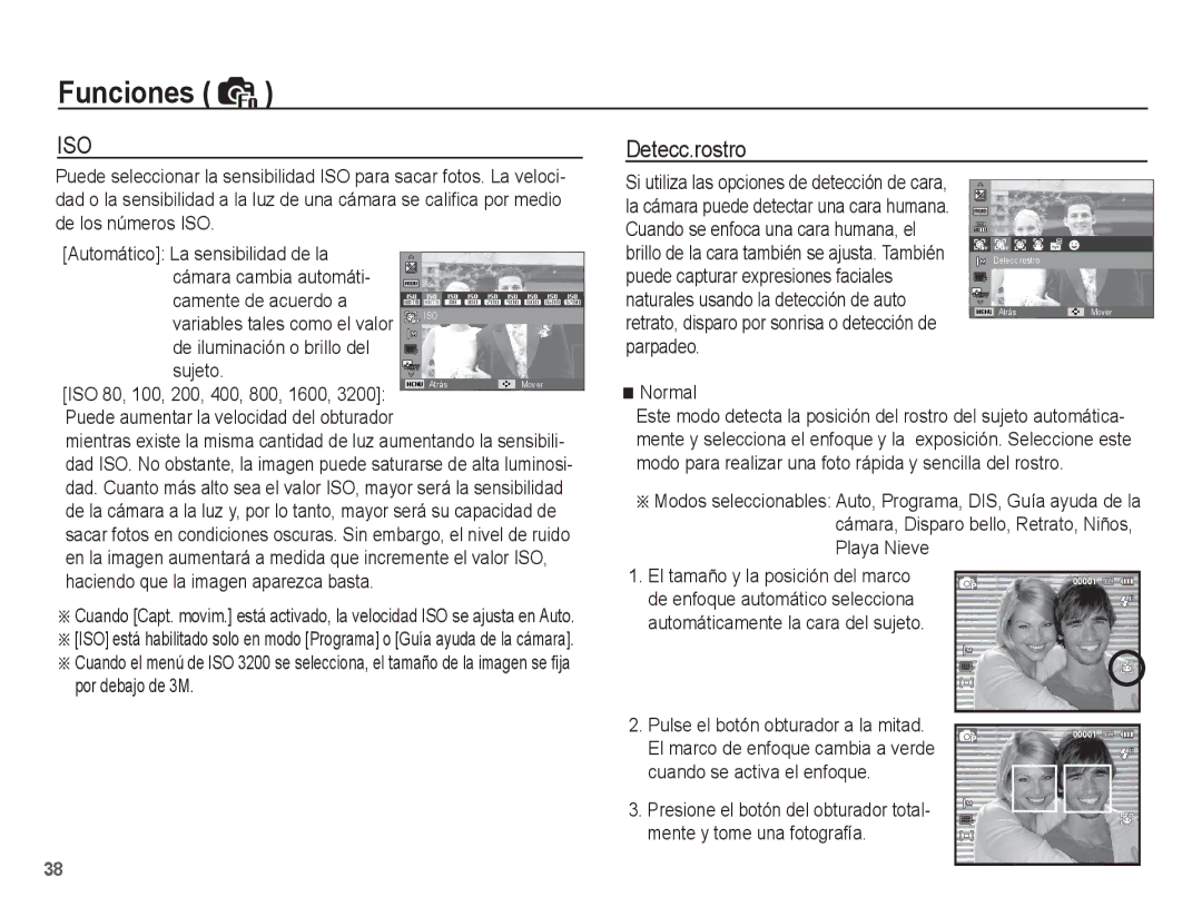 Samsung EC-PL55ZZBPSCN, EC-PL55ZZBPBE1 Detecc.rostro, De iluminación o brillo del Sujeto, Variables tales como el valor 